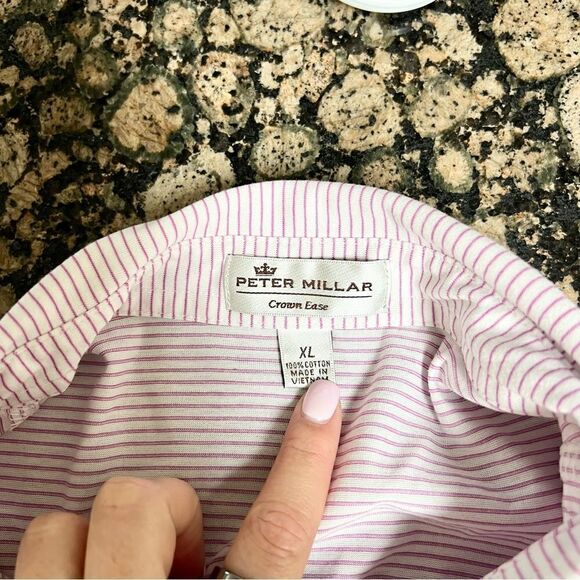Peter Millar Mens Crown Ease Golf Polo Shirt Pink Stripe Size XL Cotton - Picture 5 of 6